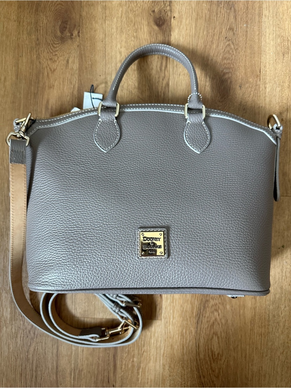 Dooney & Bourke Grey Pebble Leather Satchel with Gold Hardware